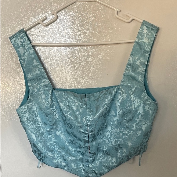 Princess Polly US 12 Elegant Blue Brocade Crop Top - Picture 1 of 12